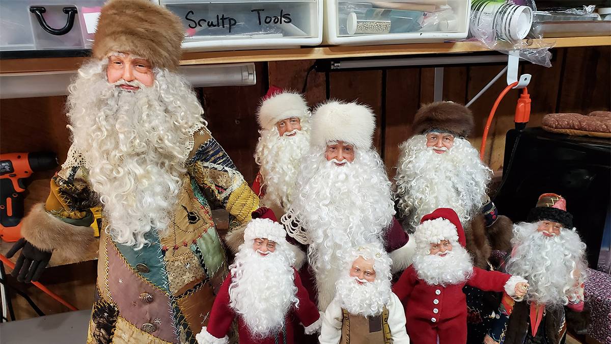 Close up photo of different Santa figurines on display at The Folk Art Center in Asheville, North Carolina, USA